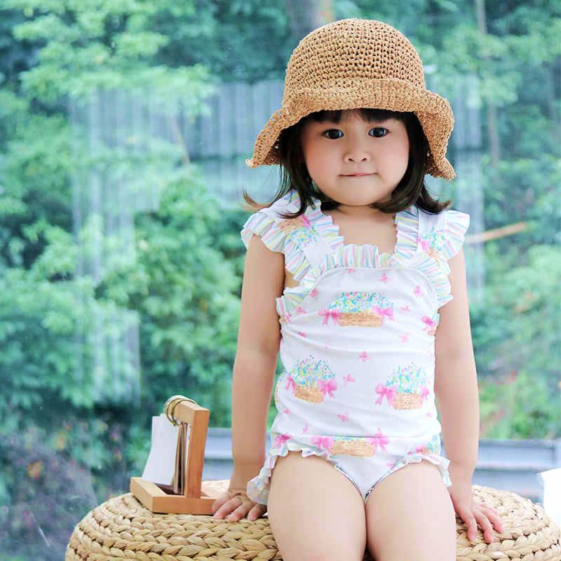 Детский купальный костюм (купальник+шапочка) для девочки, бело-розовый (719257), MOMASONG