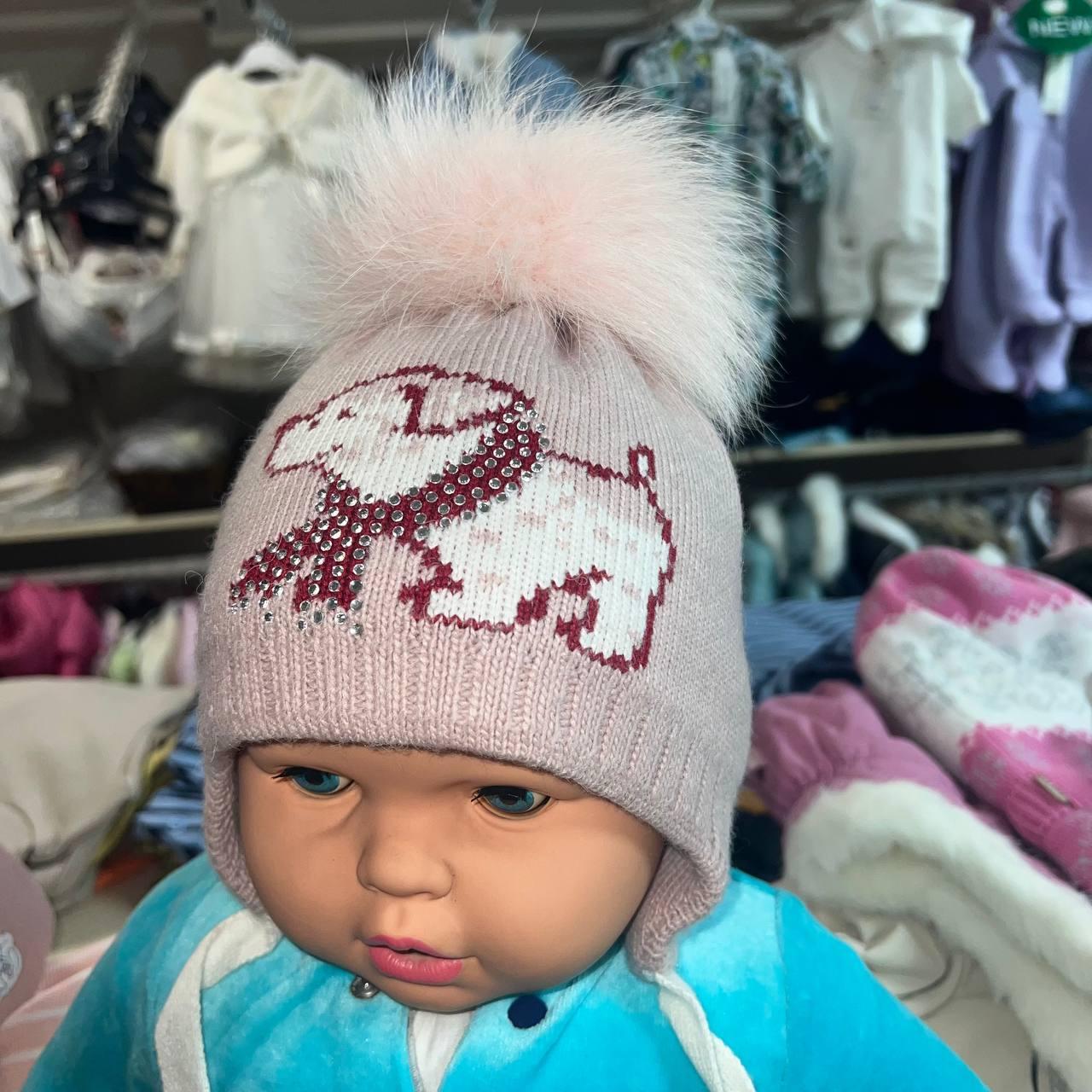 Дитяча зимова шапка для дівчинки, рожева (17306), David\'s Star