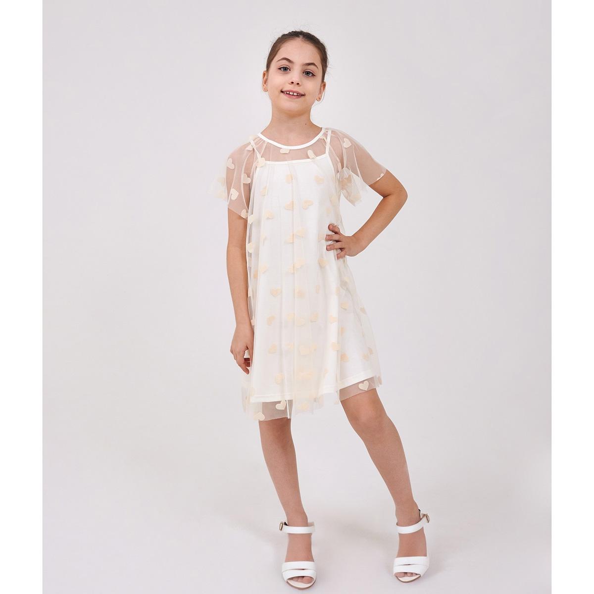 Нарядное летнее платье для девочки молочный (120495-1), Smil (Смил