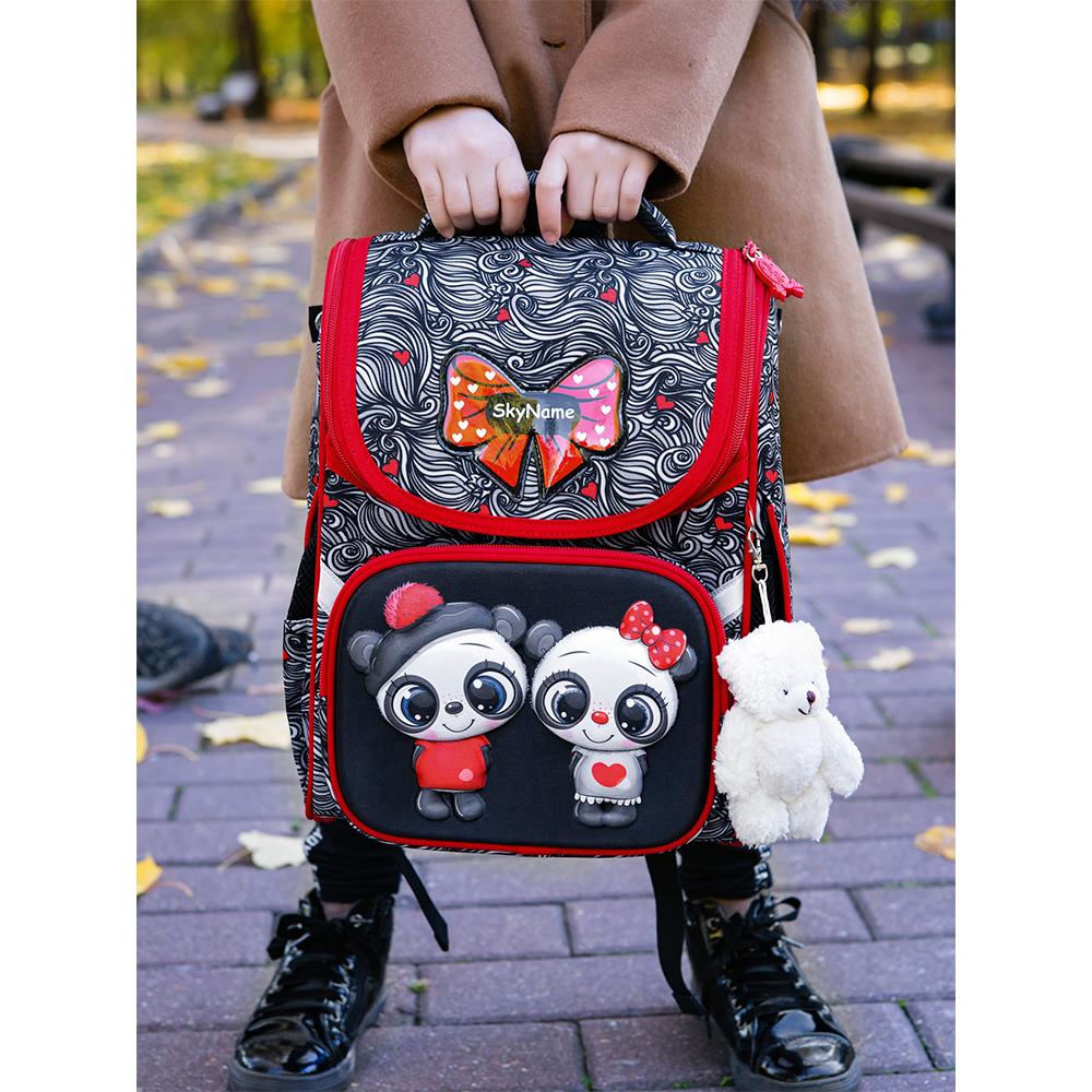 Ранок шкільний рюкзак для дівчаток сірий з пандами (2079), SkyName