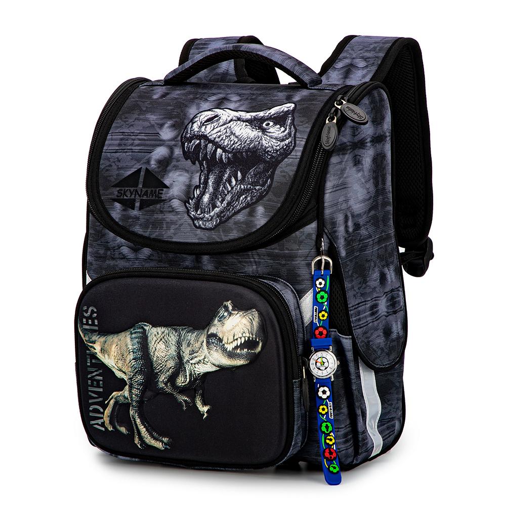 Ранок шкільний рюкзак для хлопчиків сірий з динозавром (2082), SkyName