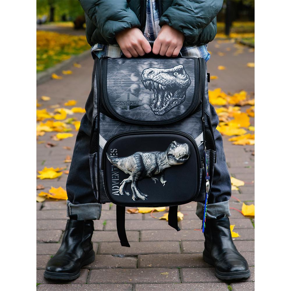 Ранок шкільний рюкзак для хлопчиків сірий з динозавром (2082), SkyName