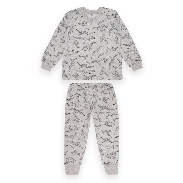 Детская теплая пижама для мальчика c динозаврами, серый (13334), Gabbi