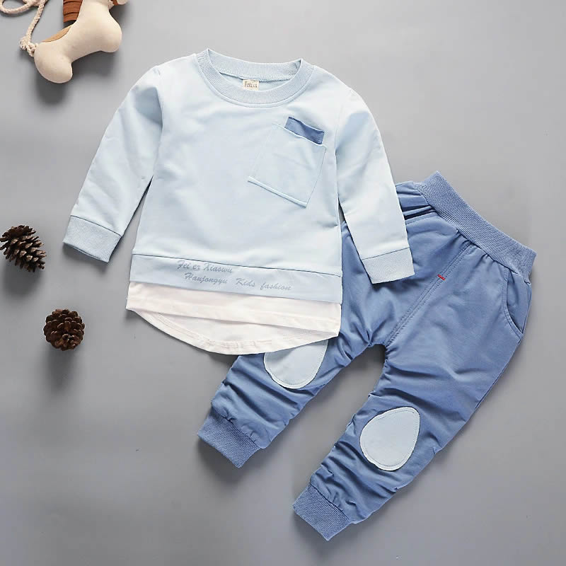 Дитячий костюм (світшоти + штани), блакитний-синій (FZ / T73025-2013, FZ / T73045-2013), Bailangge