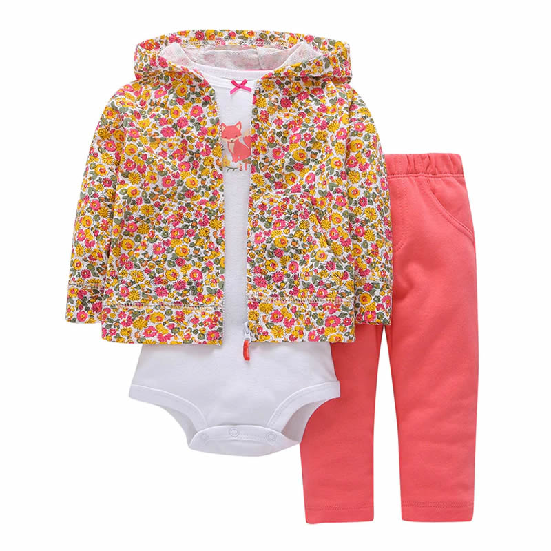 Дитячий костюм для дівчинки (кофта + боді + штани), кораловий-малюнок (HA02357)