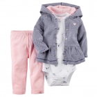 Детский комплект для девочки (кофта+боди+штаны), полоска+розовый (HA02282)