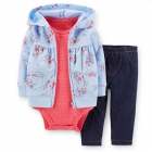 Детский костюм для девочки (кофта+боди+штаны), голубой-коралловый-джинс (HA02296)