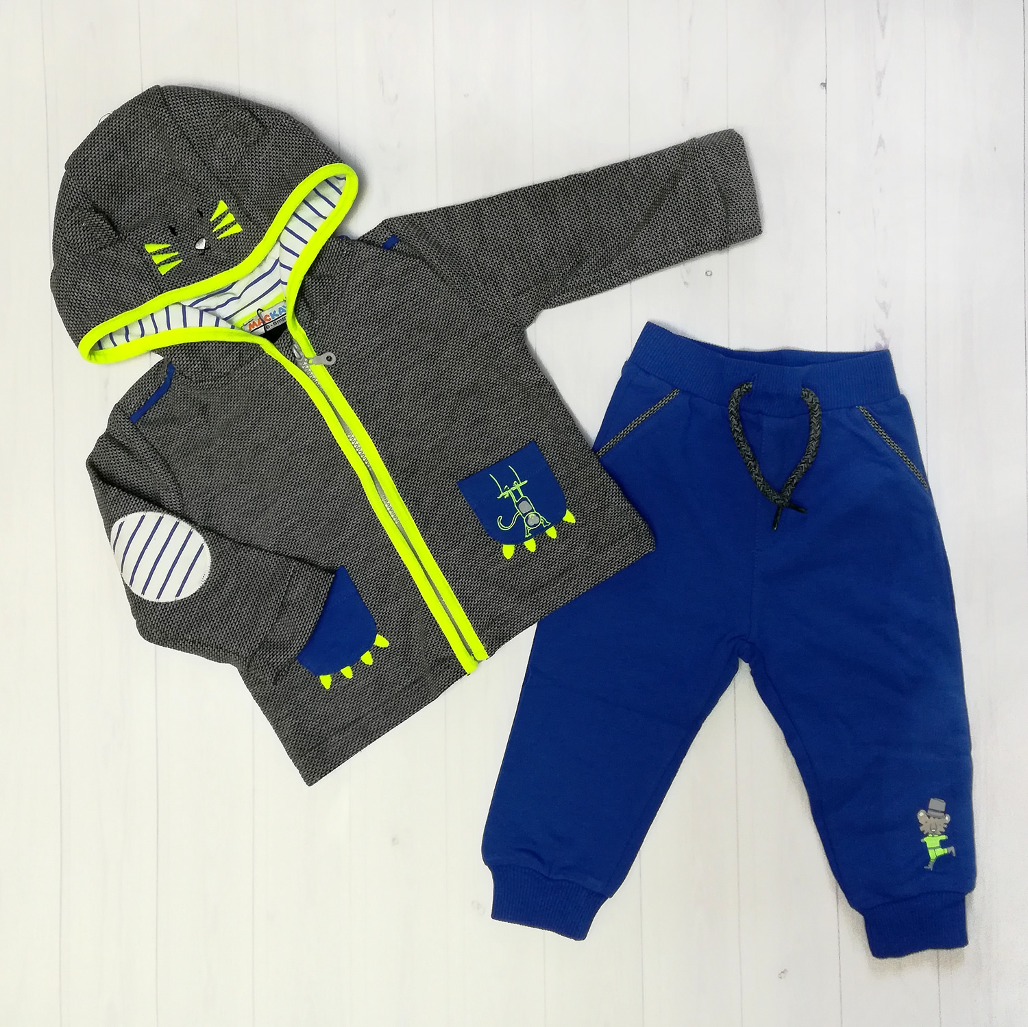 Детский костюм для мальчика (кофта+брюки), серо-синий (2750-041), Mackays