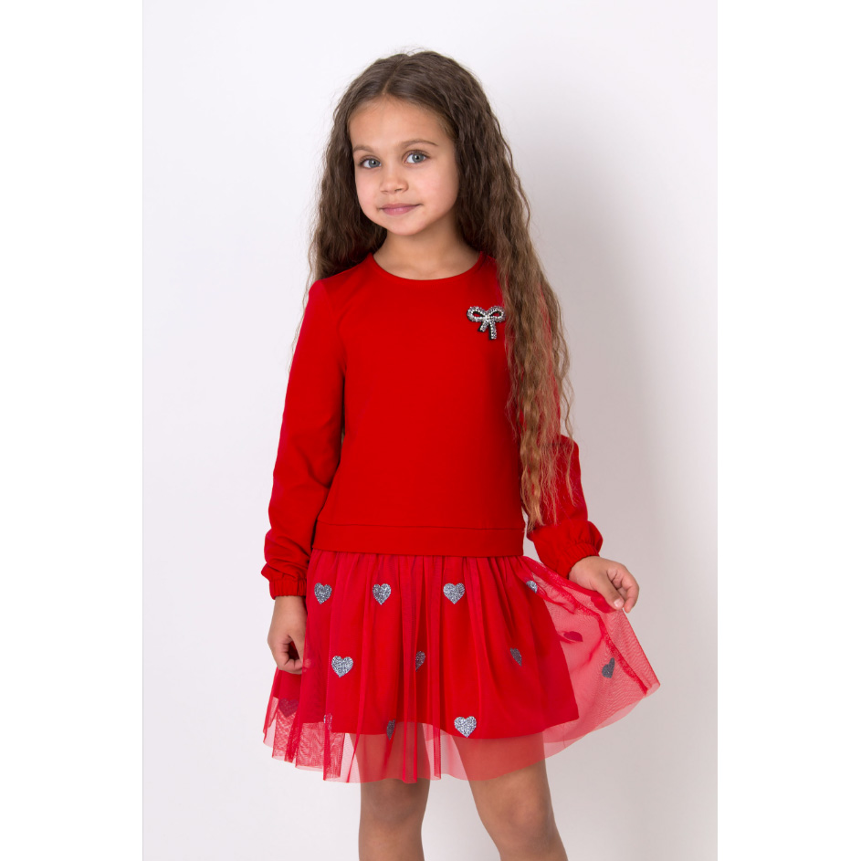 Нарядное платье для девочки с длинным рукавом и фатиновой юбкой красное (5686), Mevis
