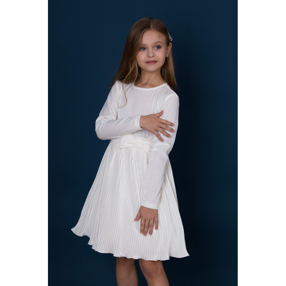 Ошатне плаття для дівчинки з довгим рукавом і спідницею плісированою біле (5634), Mevis