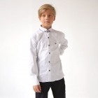 Сорочка для хлопчика з довгим рукавом, біла-квадратики (9195), Musti