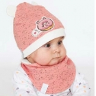 Детский демисезонный комплект (шапочка+манишка) для девочки "Мими", розовый, DemboHouse (ДембоХаус)