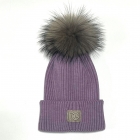 Зимова шапка для дівчинки з натуральним помпоном, бузковий (23WP121), Nikola
