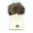 Зимова шапка для дівчинки з натуральним помпоном, біла (23WP121), Nikola