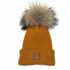 Зимова шапка для дівчинки з натуральним помпоном, коричнева (23WP121), Nikola