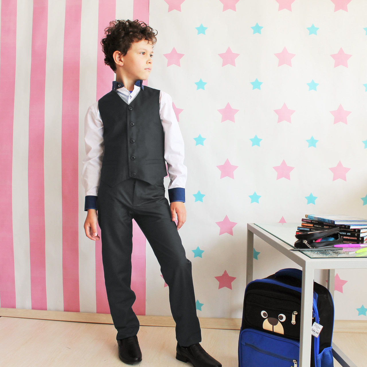 Школьный комплект для мальчика "Эдвин" (жилет+брюки) - серый (0567), Промателье