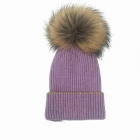 Зимова шапка для дівчинки з натуральним помпоном, фрезія (23WP136), Pompona