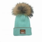 Зимова шапка для дівчинки з натуральним помпоном, м'ятна (23WP139), Pompona