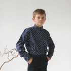 Рубашка для мальчика с длинным рукавом, темно-синяя (6601), Puledro (Турция)