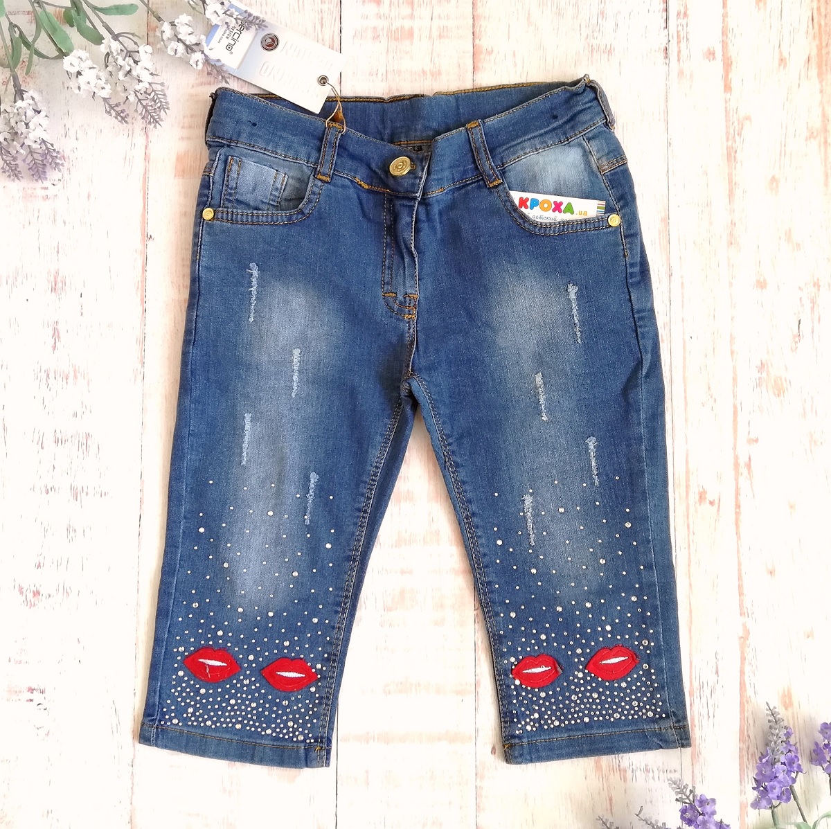 Дитячі джинсові бриджі для дівчинки (68182, 68183), Sercino