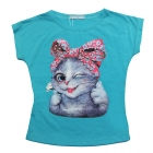 Детская футболка для девочки Cute Cats, голубая (LS16-17, LS16-17/2), Smile Time