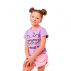 Детская футболка для девочки с котом, сиреневый (110729), Smil