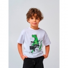 Детская футболка для мальчика с динозавром, белая (110738), Smil