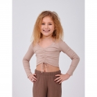 Топ длинный рукав для девочки в рубчик, бежевый (116713-1), Smil
