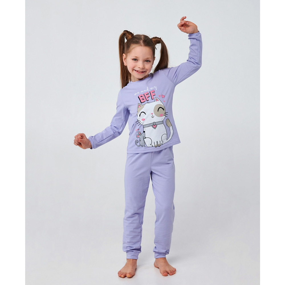Детская пижама с  котиком для девочки, сиреневая 104536, Smil (Смил)