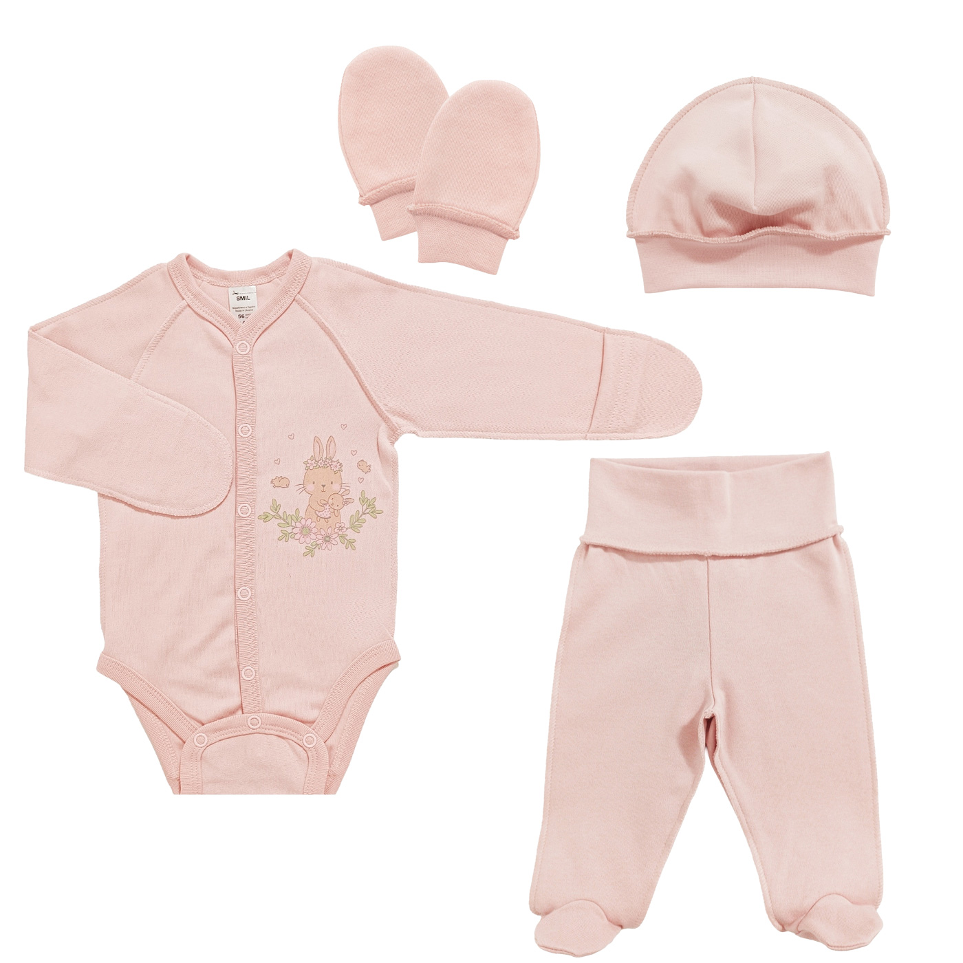 Комплект для новонародженого 4 ін. Зайчики рожевий (), Smil (Смил)
