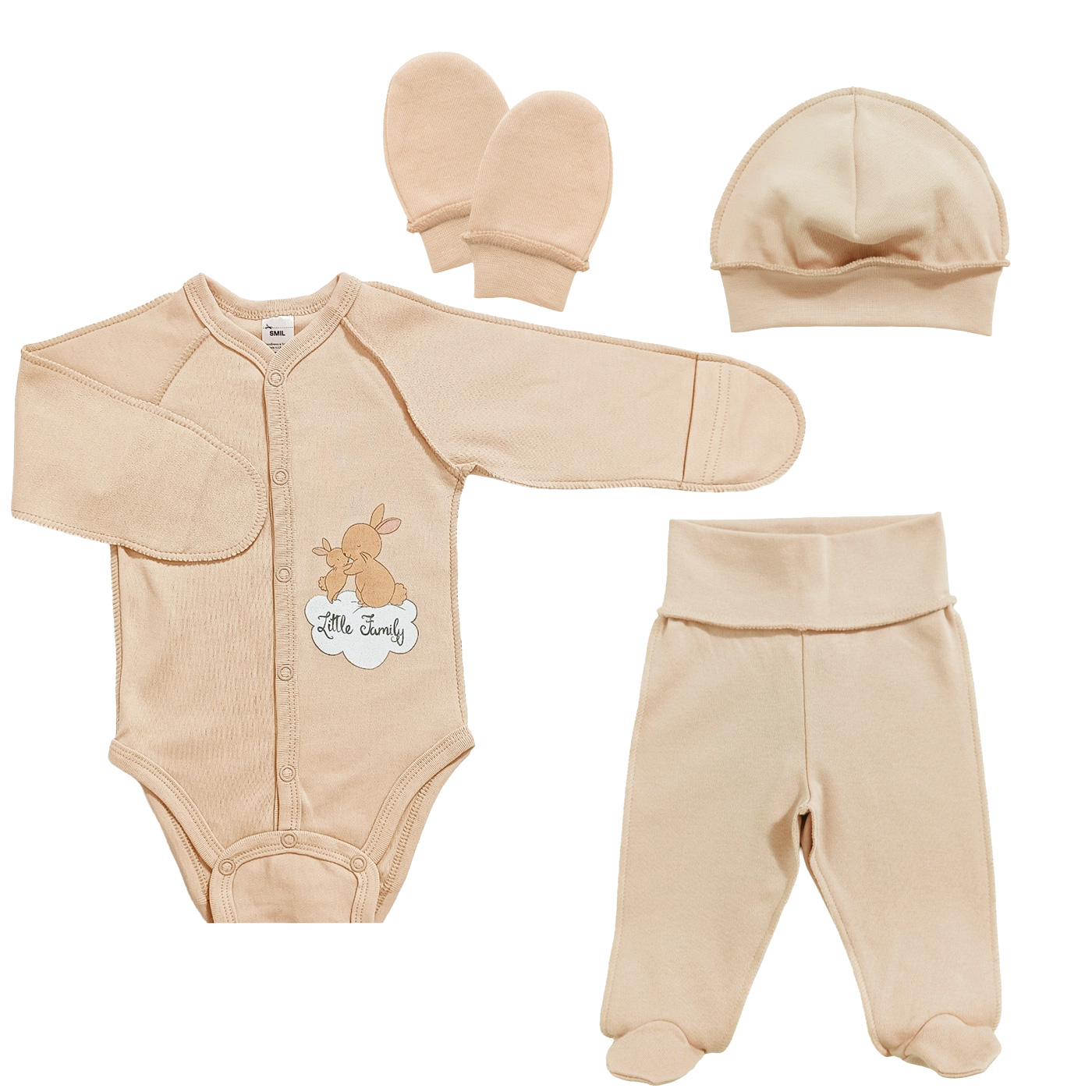Комплект для новорожденного 4 пр. Зайчики бежевый (), Smil (Смил)