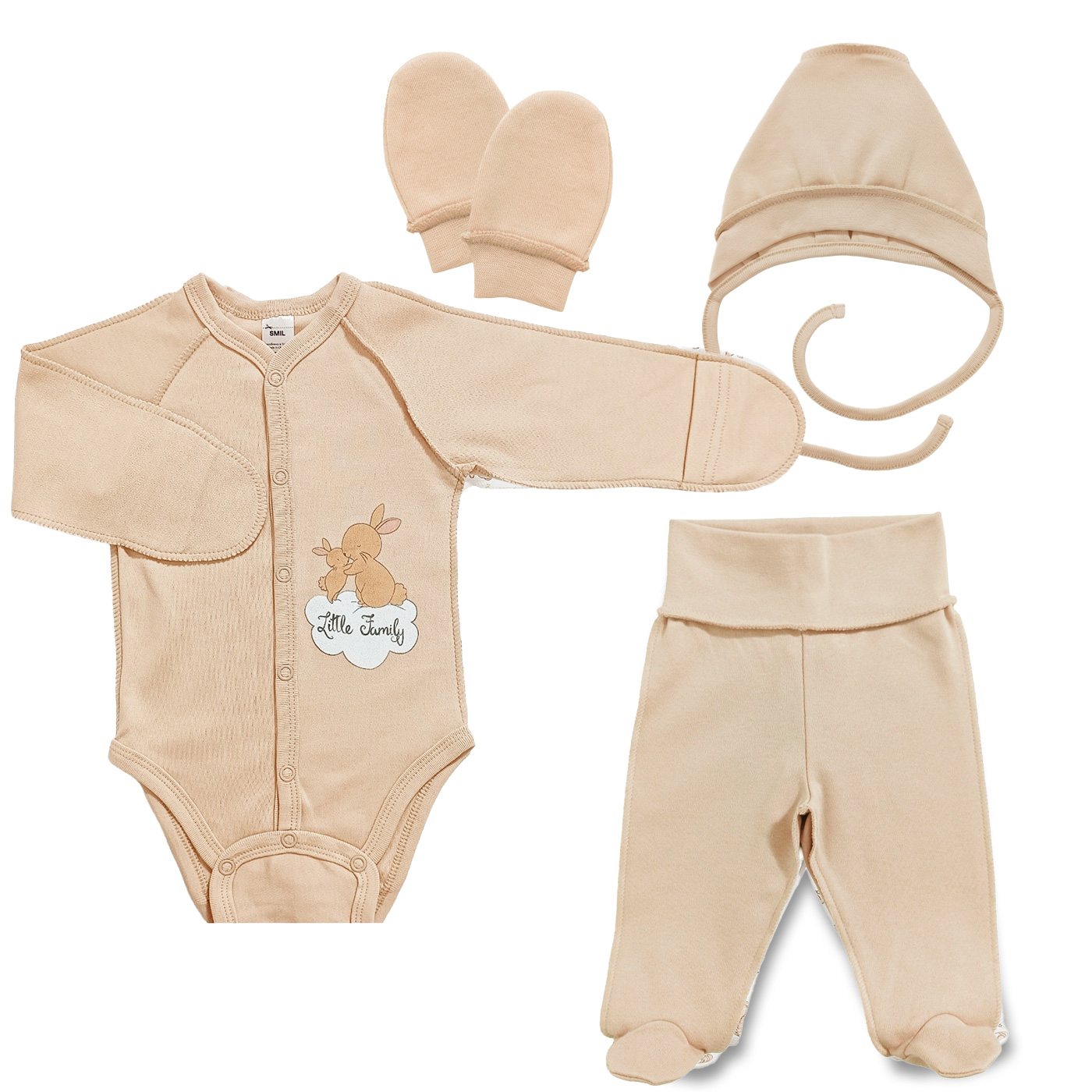 Комплект для новонародженого 4 ін. Зайчики бежевий (), Smil (Смил)