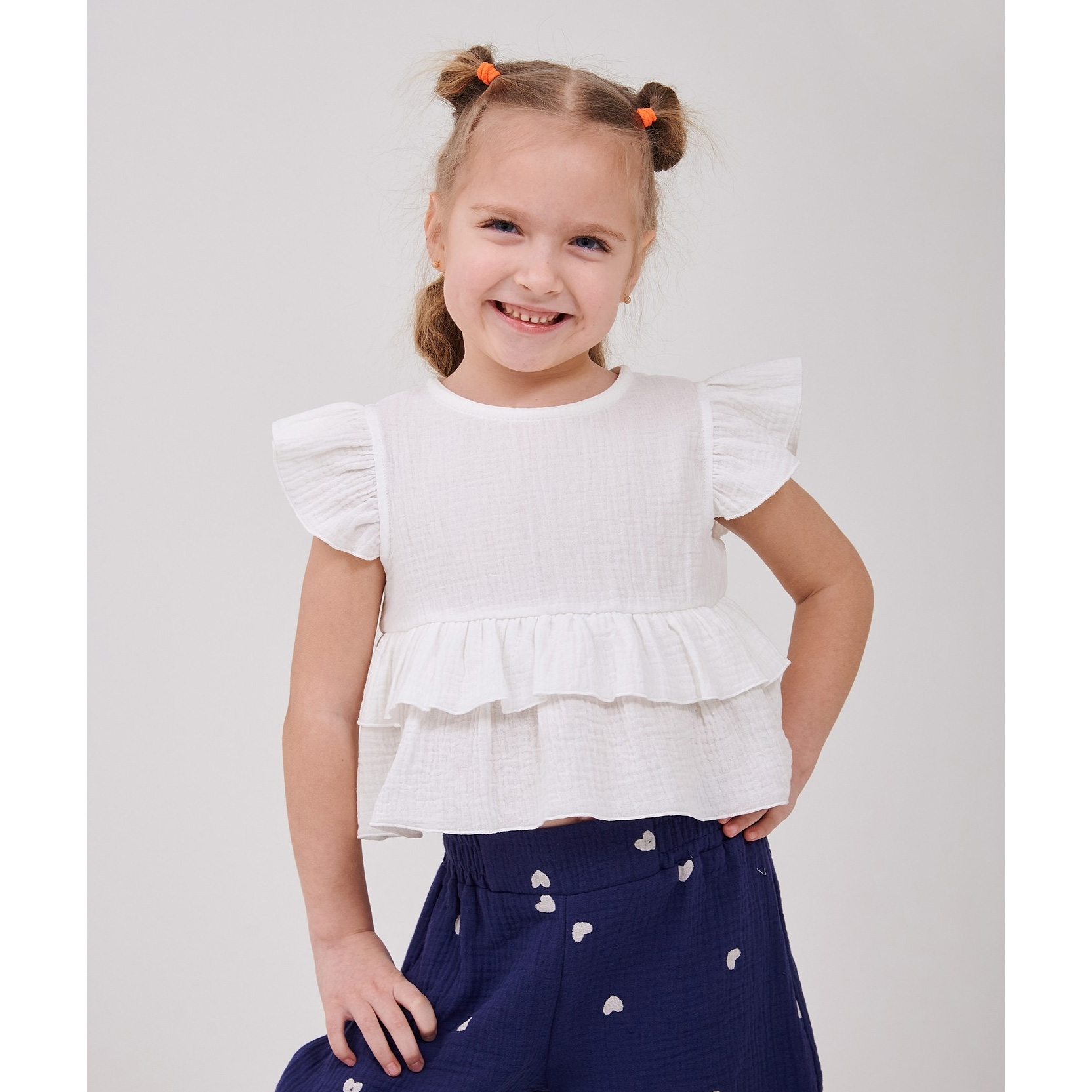 Дитяча літня блуза для дівчинки молочна Smil 110895-1
