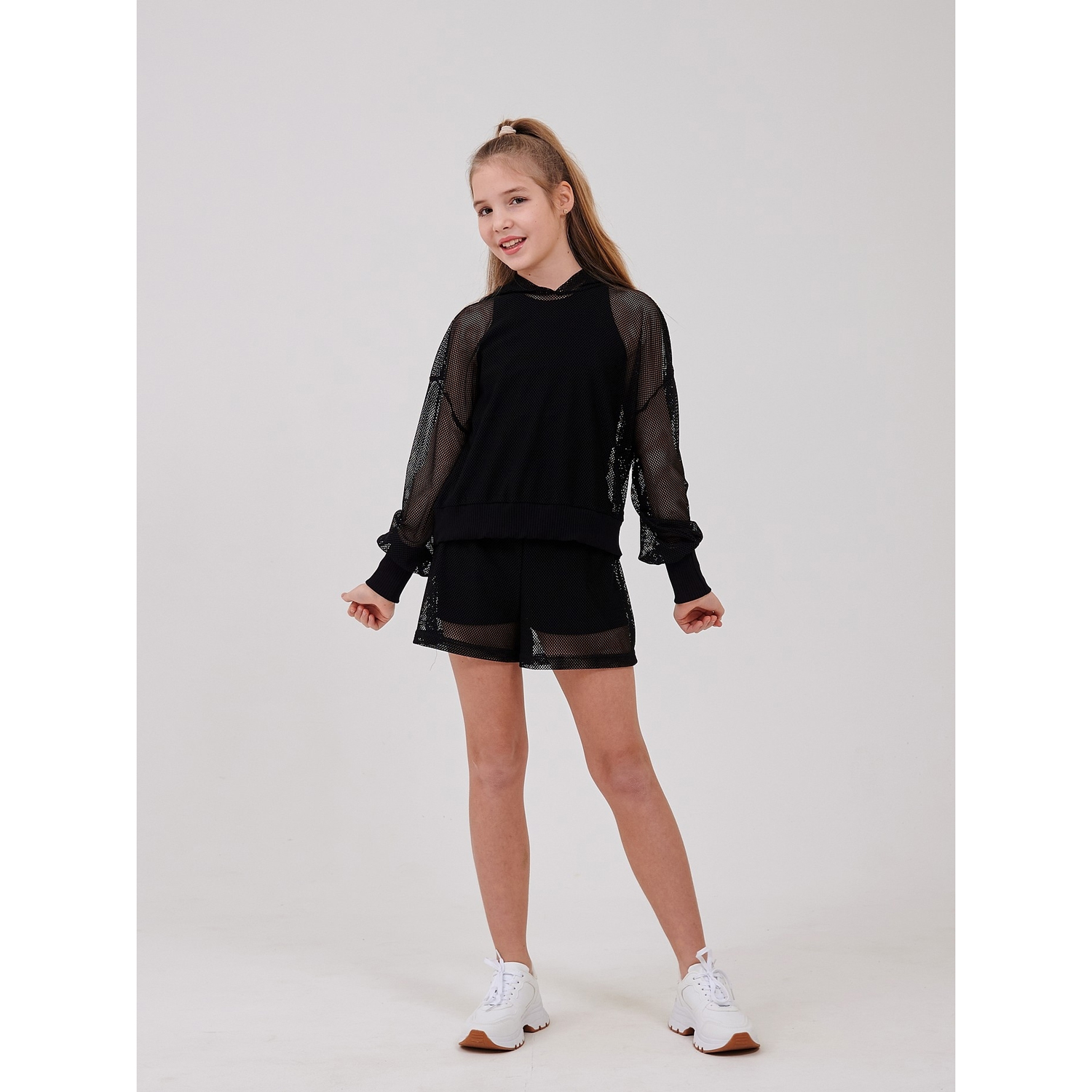 Комплект для дівчинки футболка + світшот сітка + шорти (113324-1) чорний, Smil (Сміл)