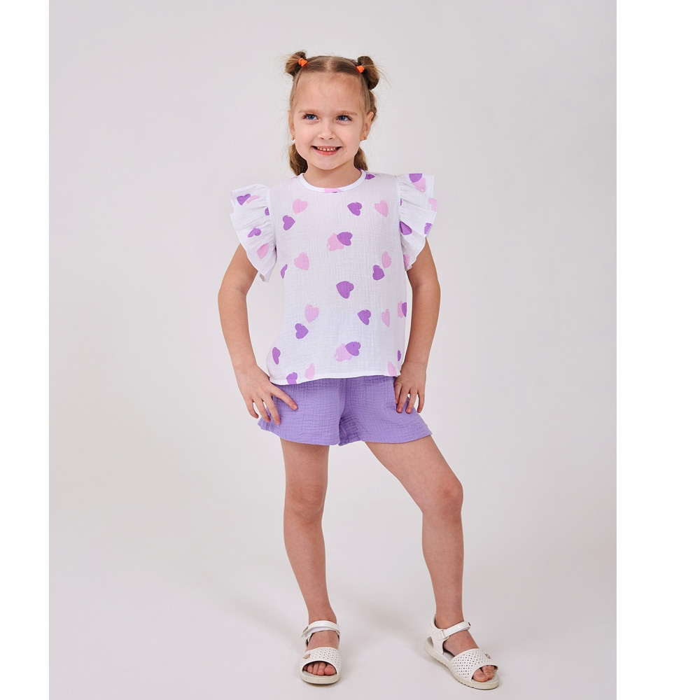 Дитячий літній комплект для дівчинки футболка та шорти (бузковий), Smil 113335-1