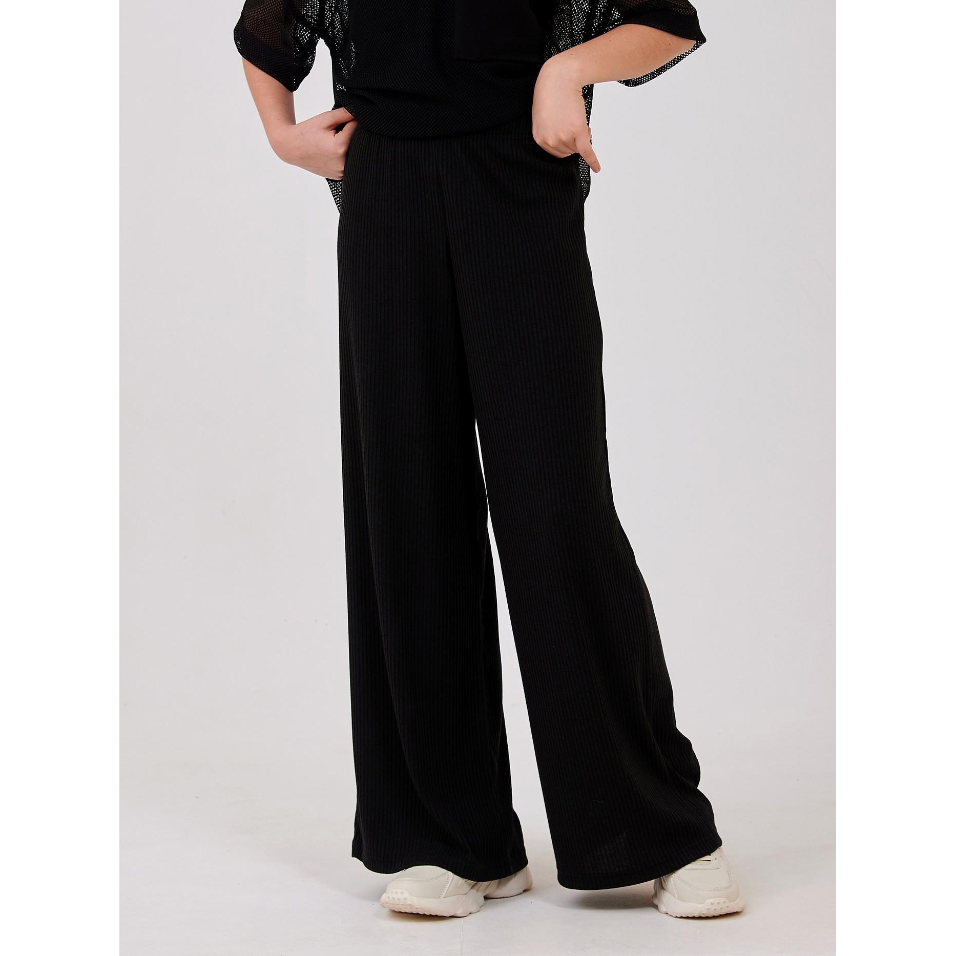 Трикотажні штани-палаццо в рубчик для дівчинки (115702-1) чорні, Smil (Смил)