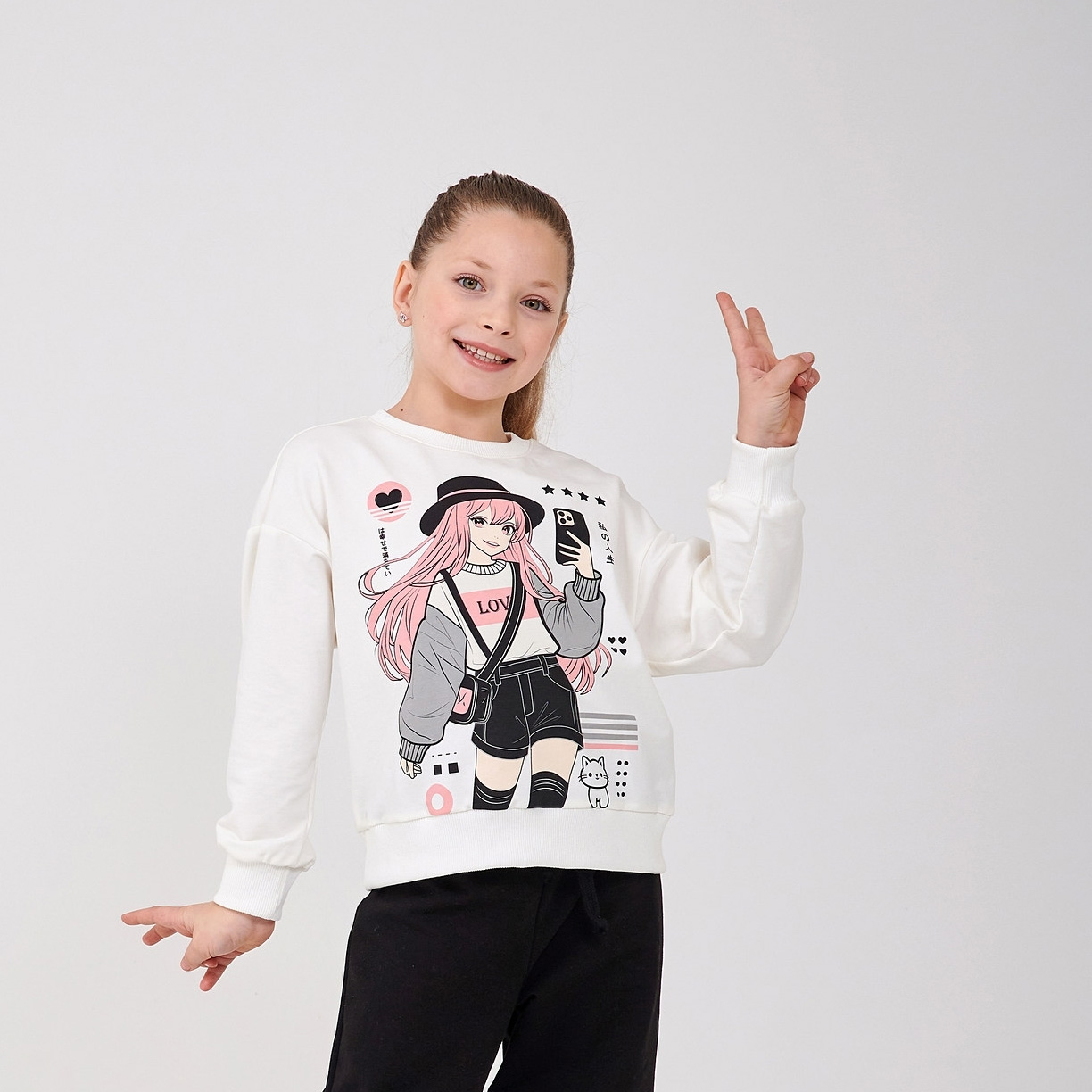 Світшот для дівчинки підлітка Аніме, білий (1116728-1), Smil (Сміл)