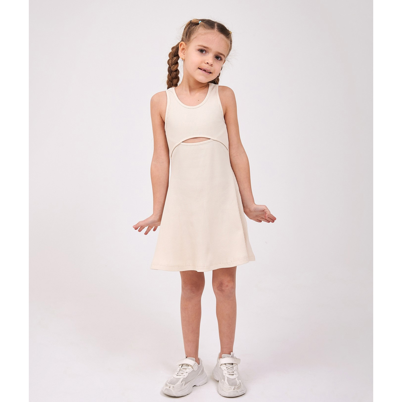 Летний сарафан для девочки в рубчик бежевый (120473-1), Smil (Смил)