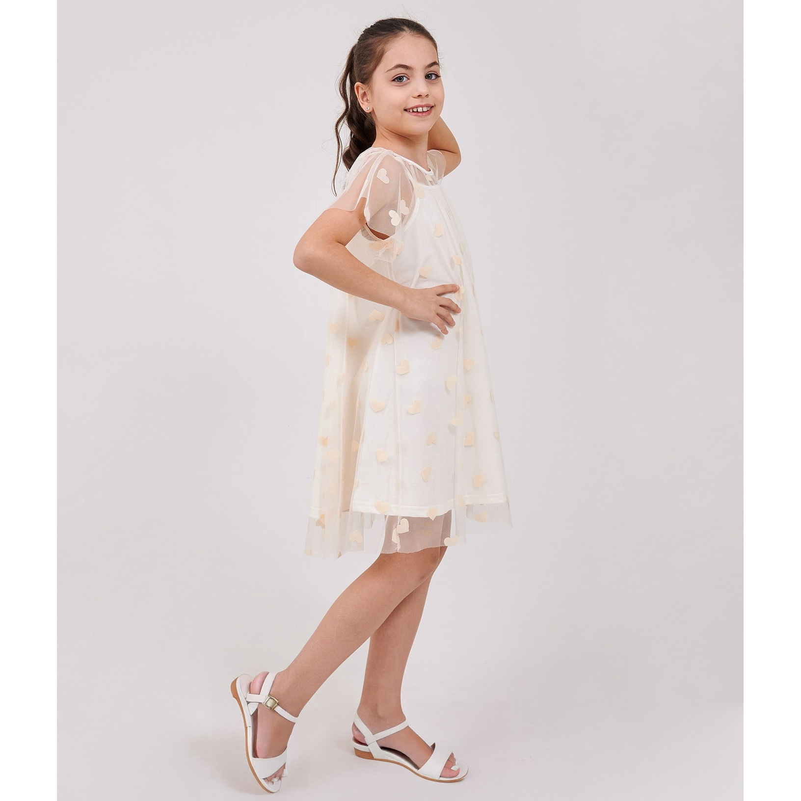 Нарядное летнее платье для девочки молочный (120495-1), Smil (Смил