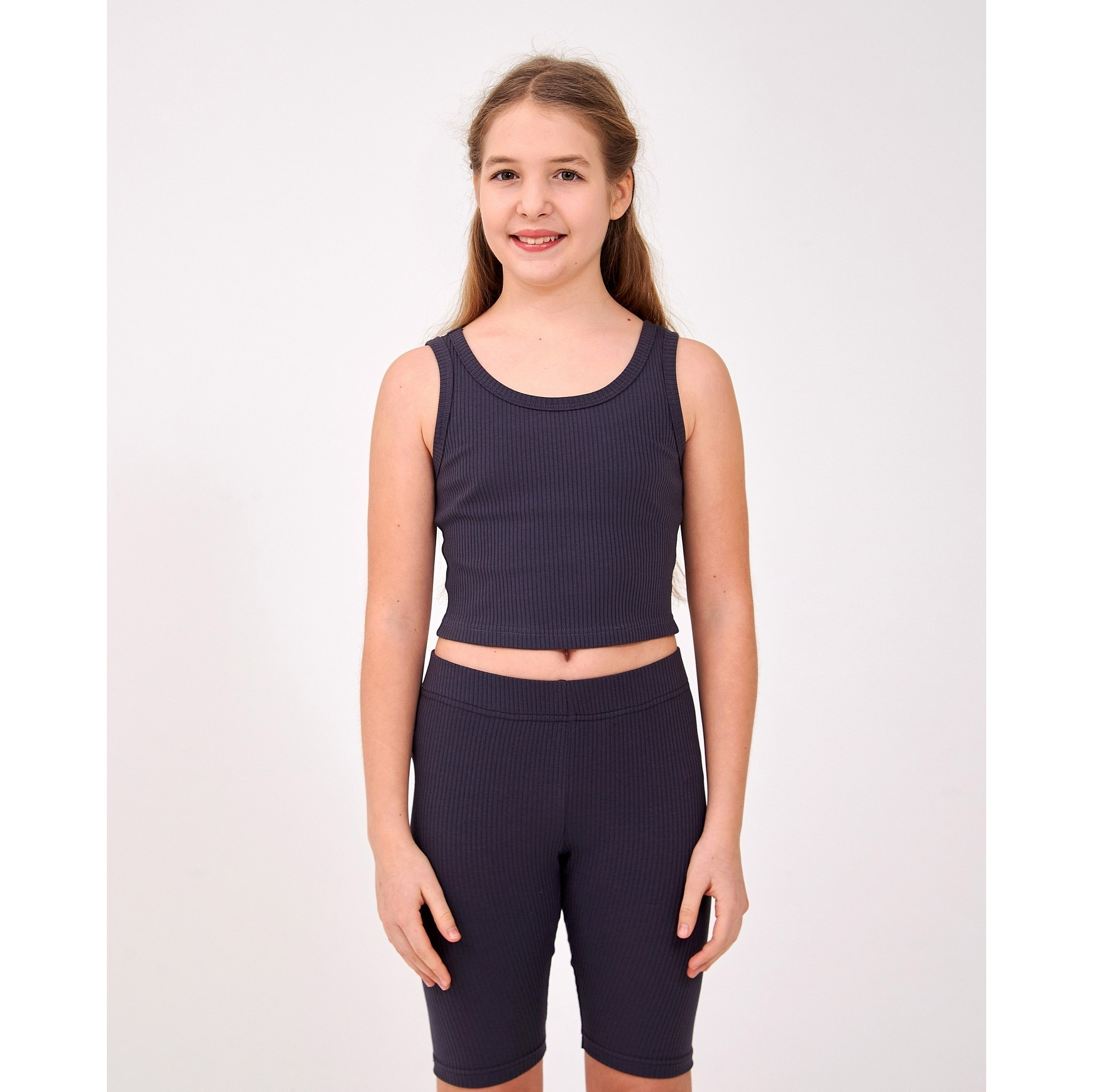 Детская майка для девочки в рубчик графит (110877-1), Smil (Смил)