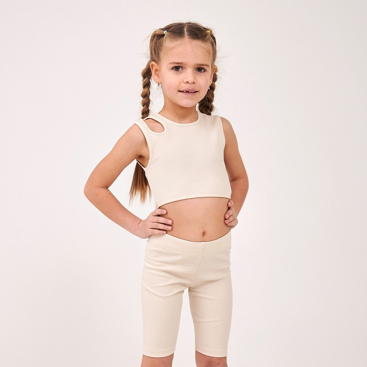 Детский топ для девочки в рубчик бежевый (110891-1), Smil (Смил)