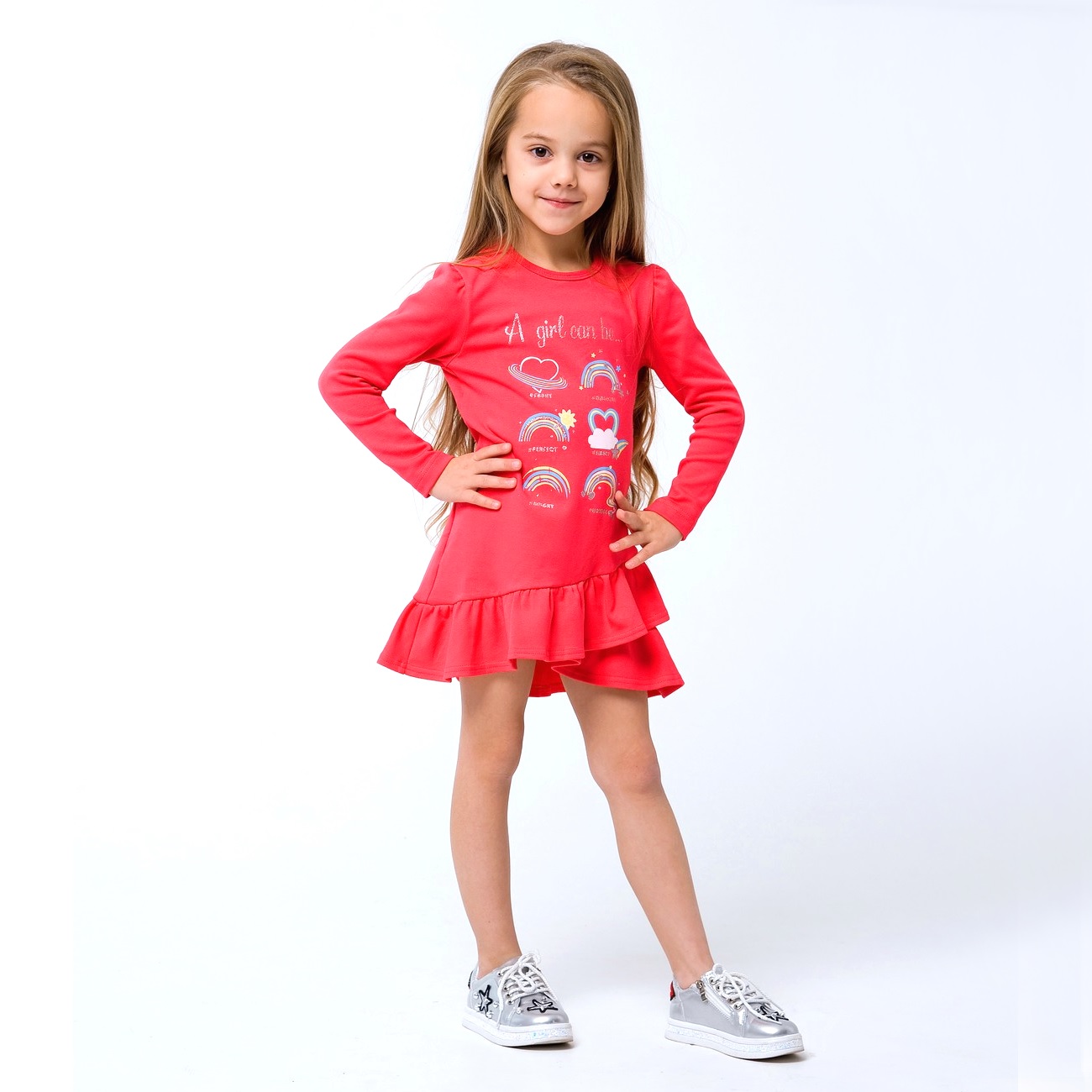 Детское платье для девочки "Только для девочек", розовый коралл (120256), Smil (Смил)