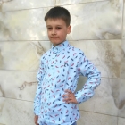 Рубашка для мальчика с длинным рукавом, голубая с рисунком (G-982), Uzunkol